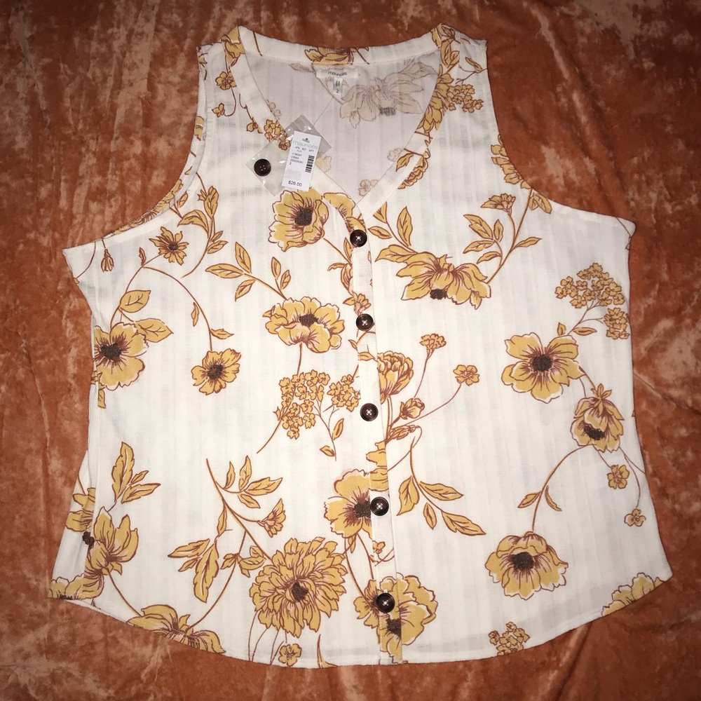 Maurices floral faux button up tank top
